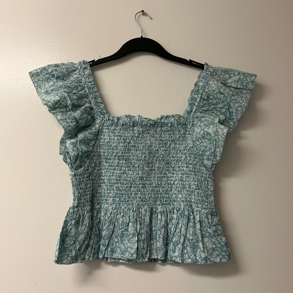 Anthropologie Love the Label smocked‎ ruffle square neck top  NWT - Picture 6 of 9